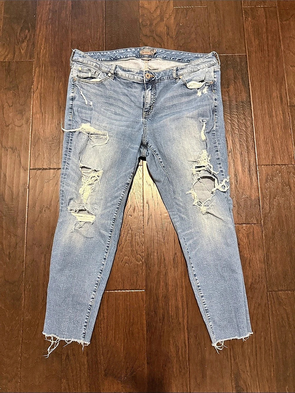 Torrid Crop Boyfriend Stretch Distressed Skinny Jeans Waist 20 Blue